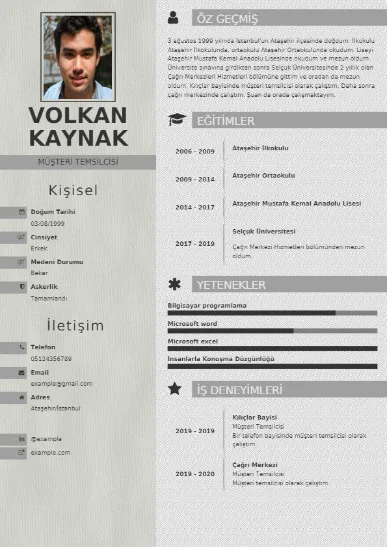 Müşteri Temsilcisi Örnek cv indir